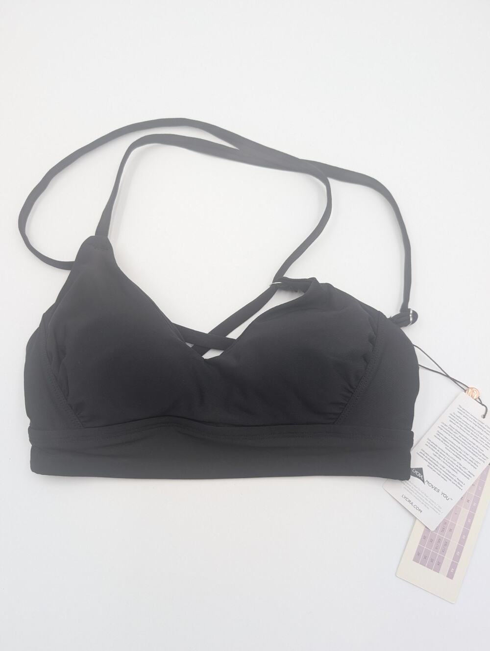 Calia Pure Black Bikini Top With Removable Cups Size XS Strppy Back
